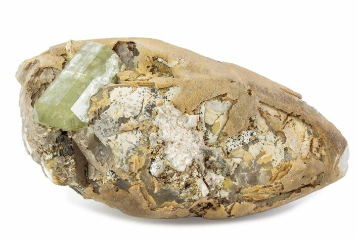Lustrous Yellow-Green Apatite Crystals on Calcite - Morocco #376597